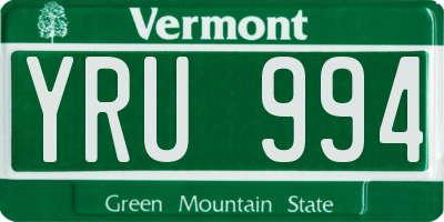 VT license plate YRU994