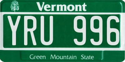 VT license plate YRU996