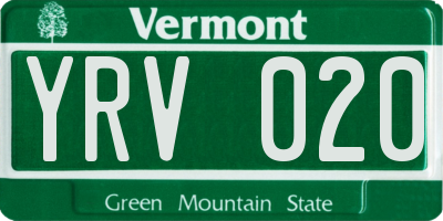 VT license plate YRV020