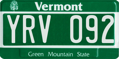 VT license plate YRV092
