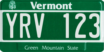 VT license plate YRV123