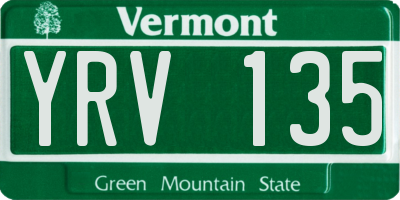 VT license plate YRV135
