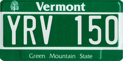VT license plate YRV150