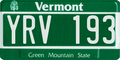 VT license plate YRV193
