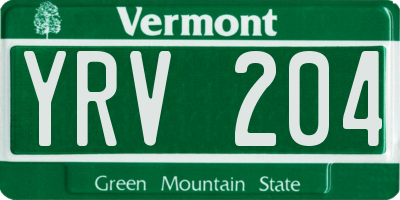 VT license plate YRV204