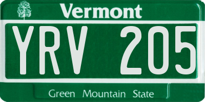 VT license plate YRV205