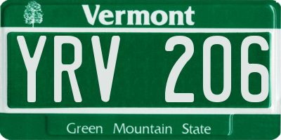 VT license plate YRV206