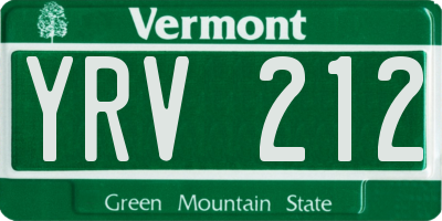 VT license plate YRV212