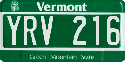 VT license plate YRV216