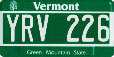 VT license plate YRV226