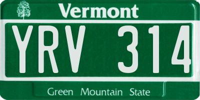VT license plate YRV314