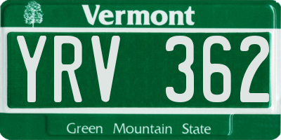 VT license plate YRV362