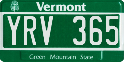 VT license plate YRV365