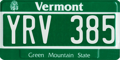 VT license plate YRV385