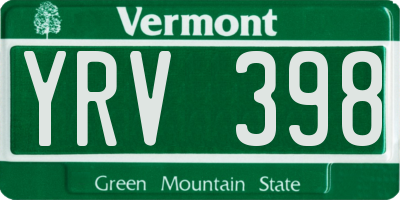 VT license plate YRV398