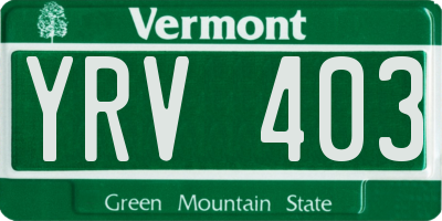 VT license plate YRV403