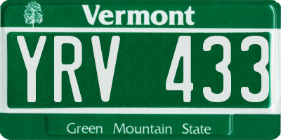 VT license plate YRV433