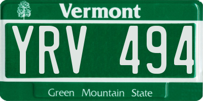 VT license plate YRV494