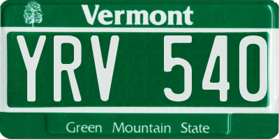 VT license plate YRV540