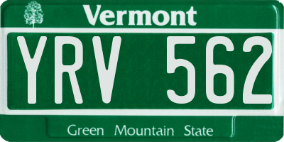 VT license plate YRV562
