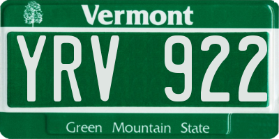 VT license plate YRV922
