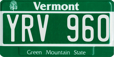 VT license plate YRV960