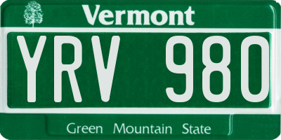 VT license plate YRV980