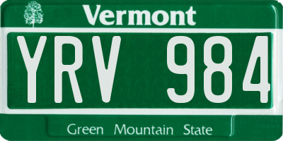 VT license plate YRV984