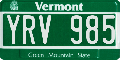 VT license plate YRV985
