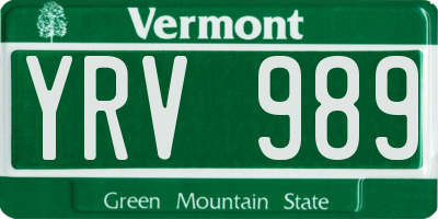 VT license plate YRV989