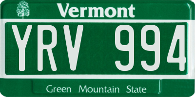 VT license plate YRV994