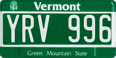 VT license plate YRV996