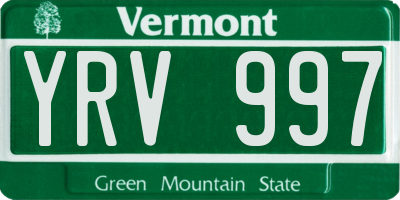 VT license plate YRV997