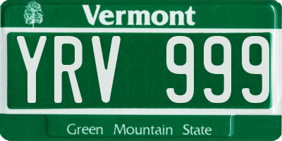 VT license plate YRV999