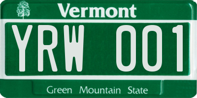 VT license plate YRW001