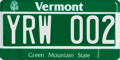 VT license plate YRW002