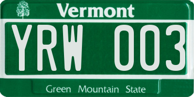 VT license plate YRW003
