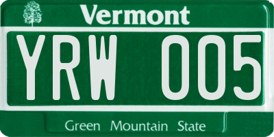 VT license plate YRW005