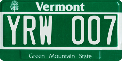 VT license plate YRW007
