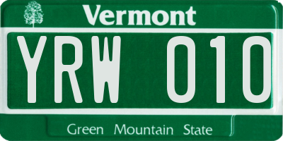 VT license plate YRW010