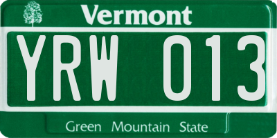 VT license plate YRW013