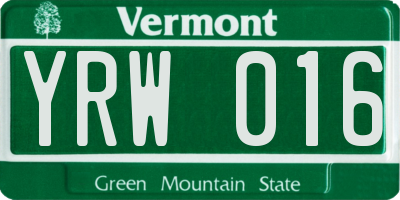 VT license plate YRW016