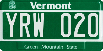 VT license plate YRW020