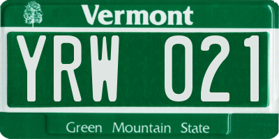 VT license plate YRW021