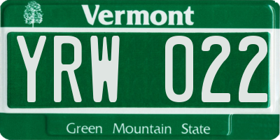 VT license plate YRW022