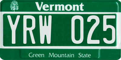 VT license plate YRW025