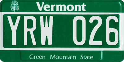 VT license plate YRW026