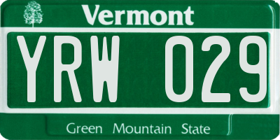 VT license plate YRW029