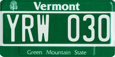 VT license plate YRW030