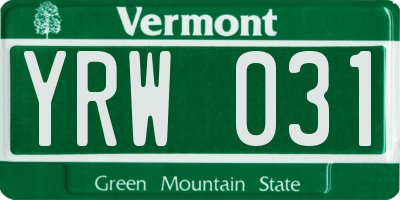 VT license plate YRW031